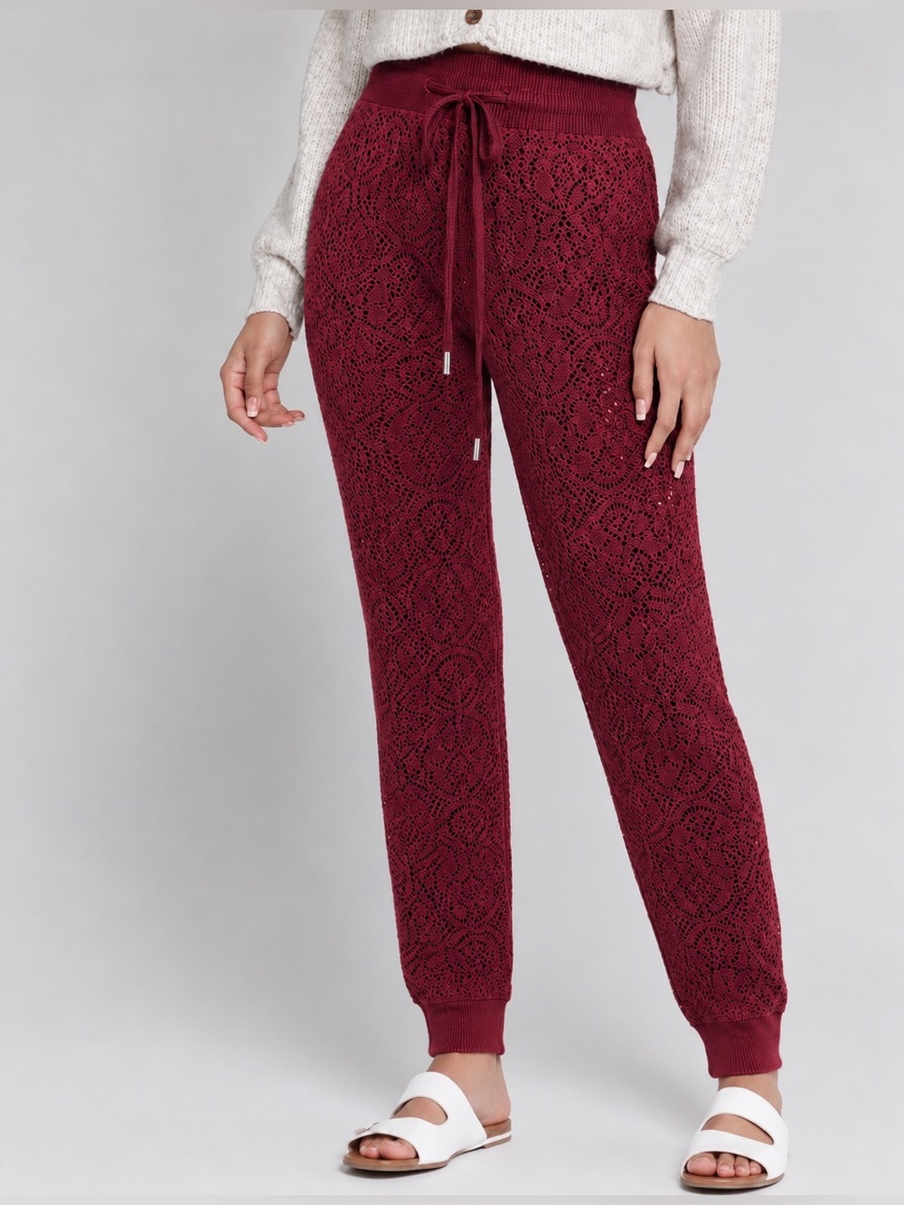 Free People wine colored crochet joggers, XS